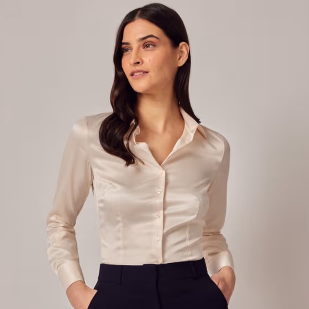 Hawes & Curtis Fitted Cream Satin Shirt